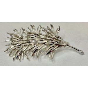 Vintage CORO Signed Silver Toned Feather Brooch 3.5” See All Pics‎
